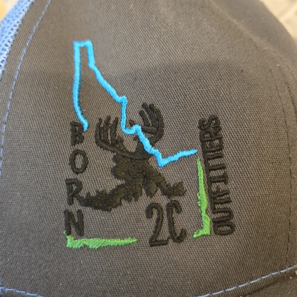 Richardson Style - 112 Trucker Hat Blue and Grey Mesh Embroidered Design
